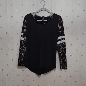 Floral Sleeve Black Women's Top